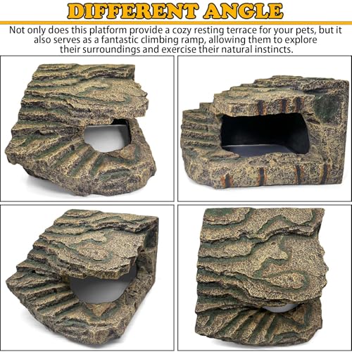 kathson Extra Large Turtles Basking Platform,Resin Reptile Hideouts Cave Habitat Decor,Tortoise Hide Cave with Climbing Ramp Step,Bearded Dragons Hide Basking Rocks Accessories for Lizard,Gecko,Frog