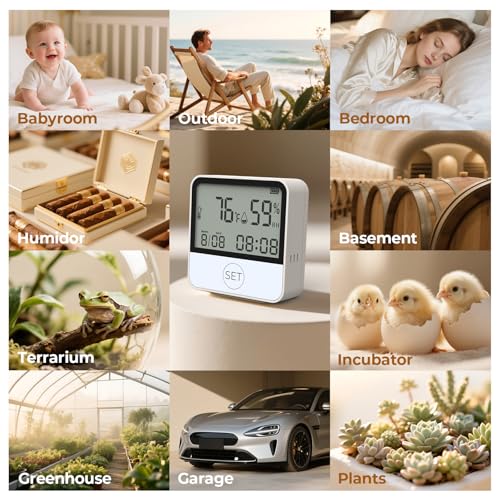 4 in 1 WiFi Thermometer Humidity Meter Baby Thermometer Hygrometer with Remote App Control Digital Temperature and Humidity Sensor for House Wine Cellar Greenhouse