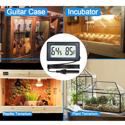 2-Pack Mini Digital Hygrometer Thermometer Gauge with Probe LCD Display Temperature Fahrenheit Humidity Meter for Incubator Reptile Plant Terrarium Sealed Containers Guitar Case