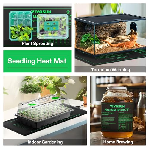 VIVOSUN 6-Pack 10" x 20.75" Durable Waterproof Seedling Heat Mat, UL & MET-Certified Warm Hydroponic Heating Pad for Germination, Indoor Gardening, Greenhouse - style: 10" x 20.75", 6 Pack