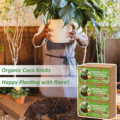 Riare 6pcs Organic Coco Coir Bricks Soil Blocks- 100% Natural Compressed Coco Peat Brick Coconut Fiber Substrate with Low EC& pH Balance, High Expansion Coco Coir Pith Coconut Husk for Garden - color: Pack of 6