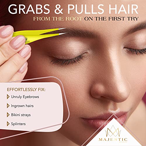 Majestic Bombay Fine Point Tweezers for Women and Men – Splinter Ticks, Facial, Brow and Ingrown Hair Removal–Sharp, Needle Nose, Surgical Tweezers Precision Pluckers best tweezers for chin hair - color: Yellow