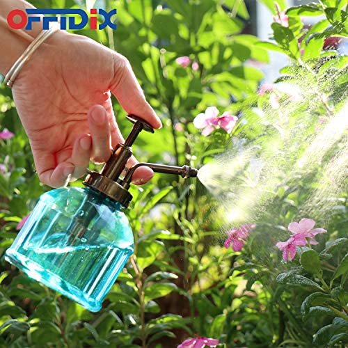 OFFIDIX Glass Spray Bottle,Flower Mister Watering Can Pot 6.3" Tall Spritzer Bronze Plastic Top Pump One Hand Watering Can Indoor Plant Mister Spray Bottle for Garden, Plants, Cleaning - color: H-blue
