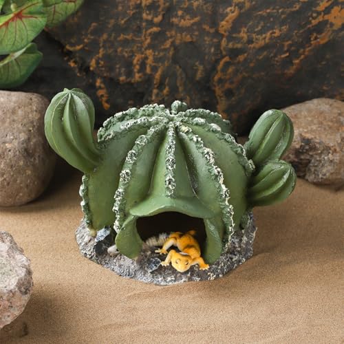 IBWell Resin Cactus Leopard Gecko Hide Reptile Cave,Desert Terrarium Décor,Bearded Dragon Hideout, Small Reptile Hide