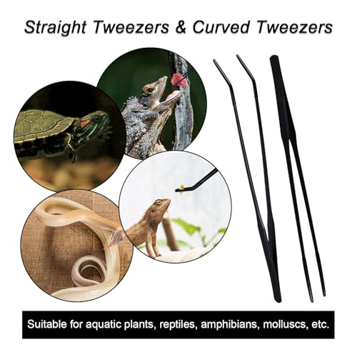 2pcs Reptile Feeding Tongs, Reptile Feeding Long Tweezers Stainless Steel Extra Snake Tongs for Snake Tortoise Lizard Frog Spider