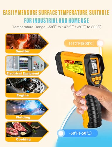 NJTY Infrared Thermometer Gun, -58℉ to 1472℉, High Precision, Non-Contact Laser Temperature Sensor with Backlit LCD, for Cooking, BBQ, Automotive, Industrial Use - style: -58℉ to 1472℉