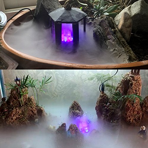 IMAGE Mist Maker Fogger Water Fountain Pond Fog Machine Atomizer Air Humidifier with 12 LED Light Color Change for Halloween, Black