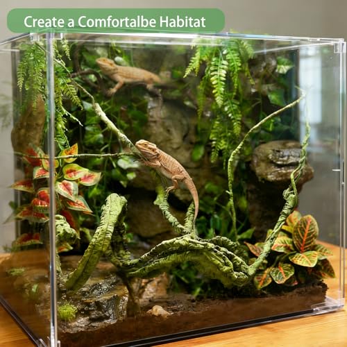 Reptile Vines, Reptile Plants for Bearded Dragon Tank Accessories, Chameleon Cage Accessories, Flexible Jungle Climbing Vines, Terrarium Fake Plants Habitat Decor for Chameleon, Lizards, Gecko, Snake