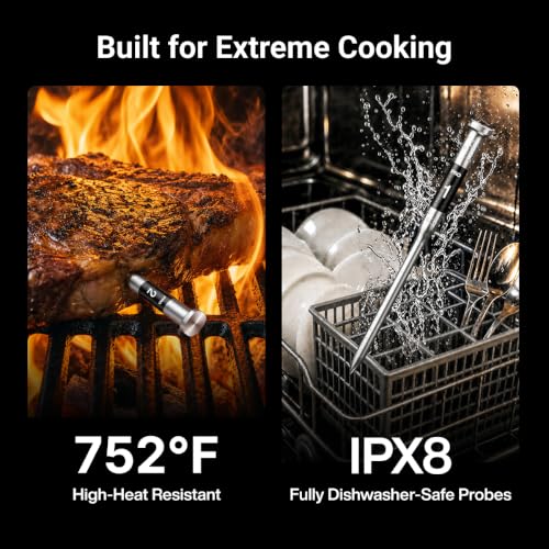 ThermoMaven Sub-1G Wireless Meat Thermometer, No App Needed, 2 Probes | 3000FT Long Range, Digital Smart Base, 6 Sensor NIST Accuracy, IPX8, BBQ Smoker Grill Oven Brisket Steak Turkey Pork Roast - color: Black