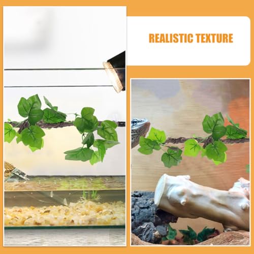 Holibanna 2pcs Flexible Jungle Terrarium Vine Artificial Climbing Plants with Suction Cup for Snake and Gecko Reptile Tank Decoration Low Maintenance Plastic Green Branches