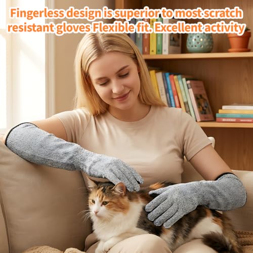 2 Pcs Cat Gloves Bite Proof, 17.7 Inch Extra-Long Durable Bite Resistant Gloves to Prevent Scratching, Handling Sleeves & Bites Proof Glove for Pet Grooming, Nail Trimming & Arm Protection