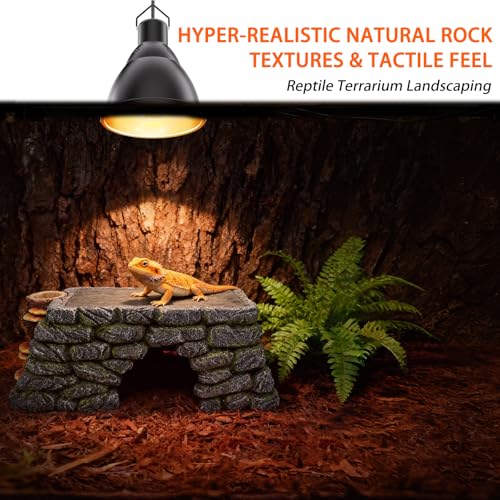 3 in 1 Bearded Dragon Basking Platform, Reptile Habitat Cave Hideout with Food Bowl, Aquarium & Terrarium Decor Accessories for Lizard Snake Gecko Turtle