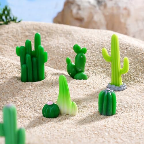 24Pcs Mini Artificial Cactus Figurines Miniature Green Cacti Figures Resin Succulent Plant Cake Topper for DIY Dollhouse Fairy Garden Bonsai Micro Landscape Decors