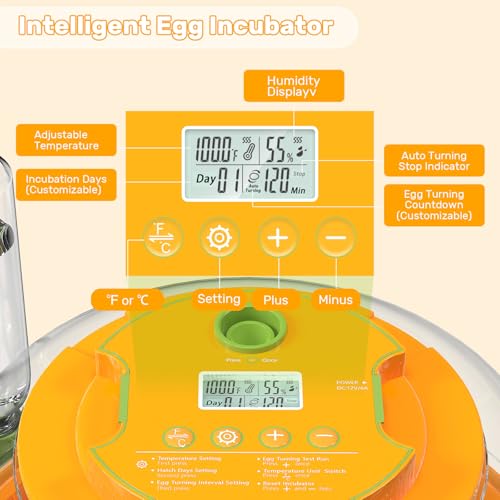 18 Egg Incubators for Hatching Eggs, Egg Incubator Incubator with Automatic Turning and Humidity Control, Auto Water Replenishment, 2 Size Trays, Air Vent, for Chicken Duck Quail Goose Eggs