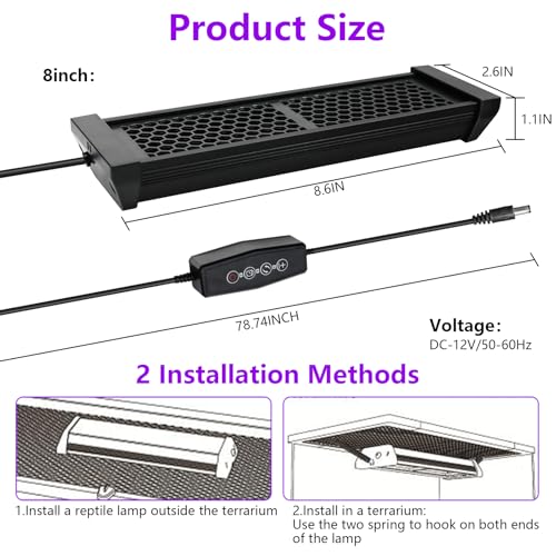 Dimmable UVB Light for Reptiles, LED Reptile UVA UVB Lamp with 3 Lighting Modes, 4/8/12 Hours Timer, Adjustable Brightness, Reptile Light for Bearded Dragon Turtles Lizard Snake Gecko, 8W