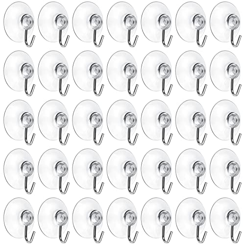 Mudder 50 Pcs Suction Cup Hooks Wall Clear Suction Cups with Metal Hooks Window Hangers for Glass Wall Towel Hangers Supplies Bathroom Glass Kitchen Decorations,3 lbs (60 mm) - size: 60 mm