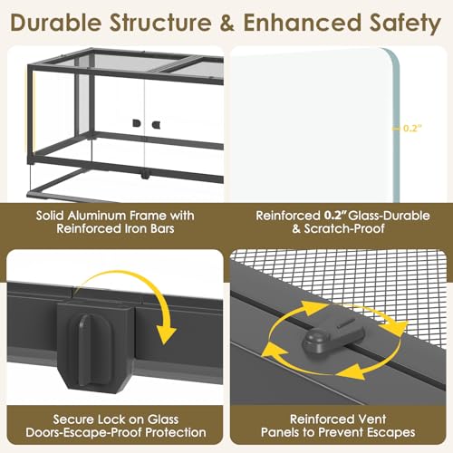 Erinnyees 74 Gallon Reptile Terrarium with Top Screen Ventilation, Snake Habitat with Heating Pad Space, Front Opening Reptile Vivarium with Sliding Cable Outlet for Leopard Geckos, Turtles, Snakes - size: 74 Gallon