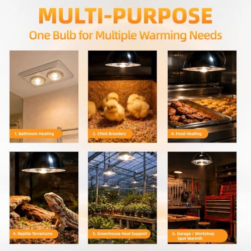 250W Clear Heat Lamp Bulbs, 8000 Hours Rated, R40 Bathroom Shower Incandescent Light Bulb, Infrared Heating for Chickens, Reptiles, Pets, Food, E26 Base, 1 Pack - color: White, size: 1 Pack