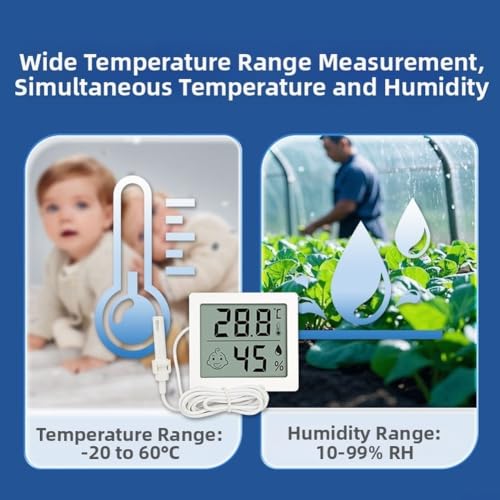 Digital Thermometer Hygrometer Reptile Terrarium with External Probe, LCD Display Temp Humidity Sensor Monitor Pet Tank Vivarium, White(B) - size: B