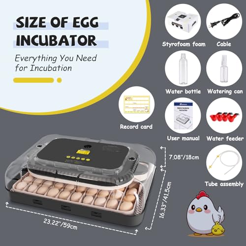Sailnovo Incubators for Hatching Eggs 70 Egg Incubator with Auto Egg Turning and Auto Humidification, Temperature Control, Incubator for Chicken Duck Quail Eggs, Perfect for Lab School Farm, Grey