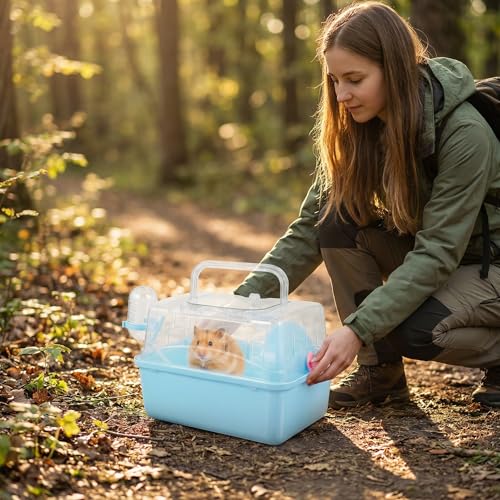 Portable Small Pet Carrier Cage for Travel - Transparent Ventilated Hamster/Gerbil/Rat/Guinea Pig Carrier with Secure Lock