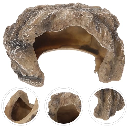 Reptile Cave Hideout Resin Rock Shelter with Ramp Platform for Turtle Tank and Bearded Dragon Enclosure Ornament, Natural Decoration for Reptile Hiding and Basking