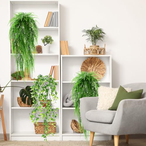 Daifunli 12 Pcs Artificial Hanging Plants Fake Hanging Ferns Plastic Fake Plant for Wall Room Garden Garland Indoor Outdoor Decor No Basket (Ivy,Boston Ferns) - style: Ivy, Boston Ferns