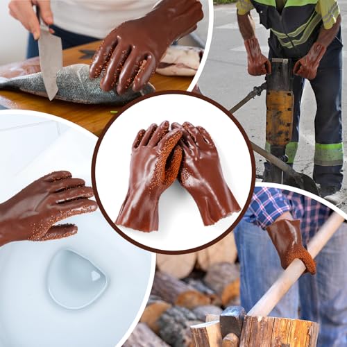 5 Pairs Sewer Snake Glove PVC Non Slip Sewer Gloves Drain Cleaning Glove Plumbing Tools for Professional Plumber - color: Brown