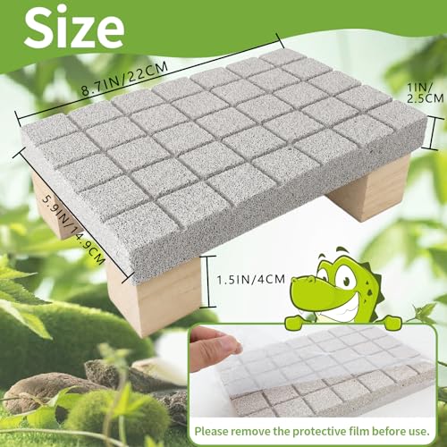 Bearded Dragon Shedding Rock, Bearded Dragon Pumice Stone Platform for Shedding, Calcium Stone with Wooden Pile, Reptiles Claw Grinding Block to Remove Dead Skin, Reptile Tank Care Accessories