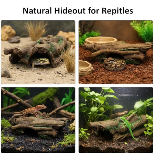 JIHAQUA Aquarium Resin Bark Terrarium Decor, Lizard, Snake or Reptile Hide,Lizard, Spider and Aquarium Fish Hide Cave (Large Bark B)