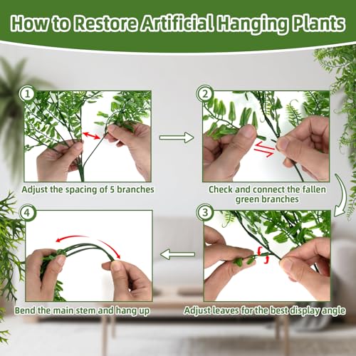 RAINFLOW 2PCS Reptile Plants for Terrarium - Fake Hanging Terrarium Plants, Artificial Boston Fern for Bearded Dragon Snake Geckos Hermit Crab Lizard Chameleon Turtle Reptile Decor(L30 xW5.1) - size: 30"x5.1"