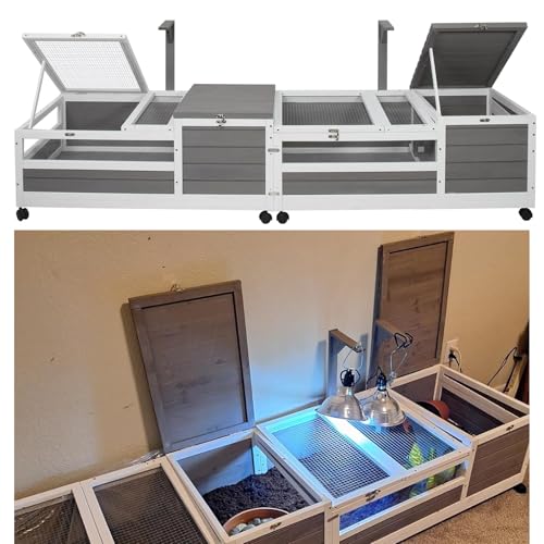 Ketive Tortoise Habitat, Large Wooden Tortoise Enclosure Habitat with No-Leaking Tray Indoor & Outdoor, Reptile Cage for Small Animals TOR02-Grey