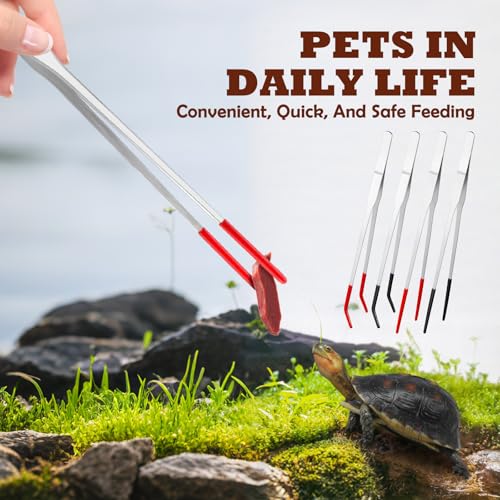 2 Pieces Stainless Steel 10.6" Reptile Feeding Tongs, Straight & Curved Long Tweezers for Aquarium with Silicone Tips, Lizard Feeding Tweezers Terrarium Feeder for Bearded Dragons