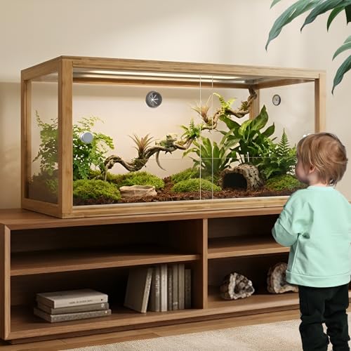 50 Gallon Bamboo Reptile Enclsoure,36"x16"x18" Bearded Dragon Tank Also for Ball Python,Snake,Gecko,Turtle with Sliding Door Top Screen Ventilation,Stackable Large Reptile Terrariums - size: 36"x16"x18"