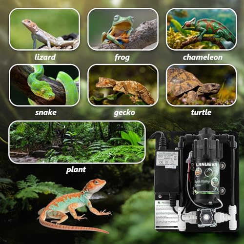 LANUEVA Reptile Humidifier, Quieter Mister Fogger for Terrarium with 4 Single Misting Nozzle + 2 Double Misting Nozzle, Reptile Mister Spray System for Reptile, Chameleon, Lizard, Snake, Frog