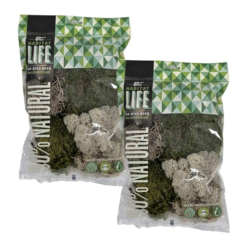 The Habitat Life - Natural Variety Pack - Mix of Reindeer, Mood, Sheet & Spanish Moss - for All Terrariums - Humidity Control - Breathable Bedding - Dye-Free & Safe - Small - 2 Pack - size: Small (2-Pack), style: Variety Pack