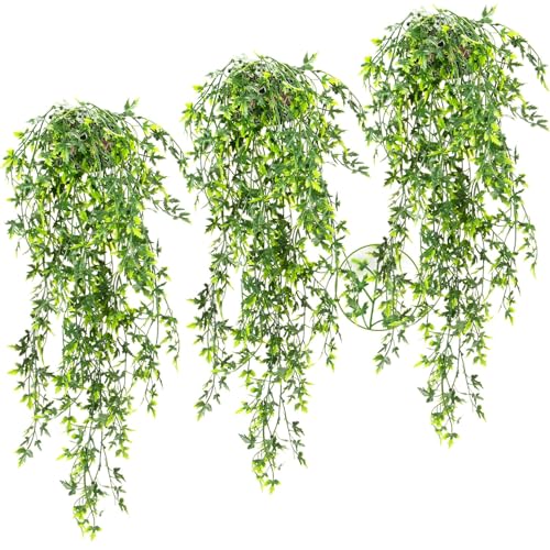 RAINFLOW 3PCS Fake Hanging Plants Lifelike Faux Plants Indoor with 45 Green Leaves, Fake Ferns for Shelf Office Shower Boho Wall Balcony Outdoor Wedding Bedroom Decor (Maple Leaf Fern)