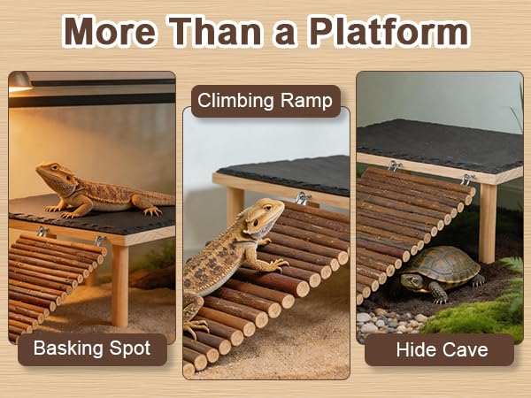 Bearded Dragon Basking Platform with Climbing Ramp,Leopard Gecko Basking Platform with Stone,Reptile Basking Rock Hide Cave Climing Accessories for Turtle,Snake,Lizard