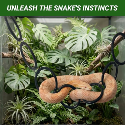 Snake Climbing Rings, 8 Rings Snake Climbing Chain with 2 Carabiners and Rope, Corn Snakes Enrichment Toys for Terrarium, Bearded Dragon, Chameleon, Lizard, Parrot,Reptile (38.3x4.3 in)