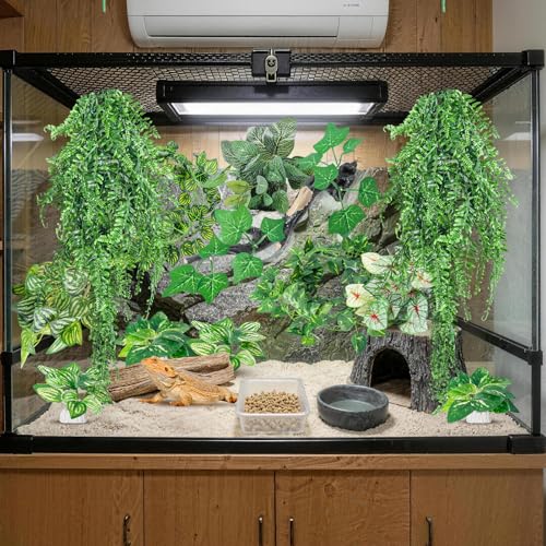 CousDUoBe 12 PCS Reptile Plants Set, Reptile Corner Branch Bearded Dragon Tank Accessories Leopard Gecko Tank Accessories,Terrarium Decorations with Suction Cup