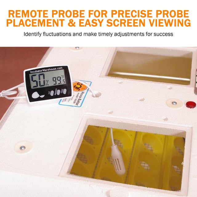 IncuThermβ’ Plus Digital Thermometer and Hygrometer for Egg Incubator - Large Digital Display with Min/Max Memory - Remote Probe - Reads Celsius and Fahrenheit +/-1Β° 1109 IWTH01