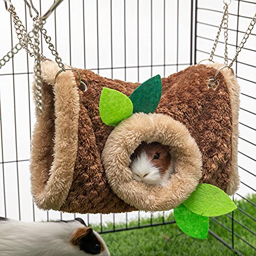Small Animal Hammock - Hanging Hammock & Tunnel Hideout for Guinea Pig Hamster Parrot Rat Chinchilla - Warm Swing Plush Cage Bed Washable Pet Hammock with 5.9" Chian - size: One Size with Chain