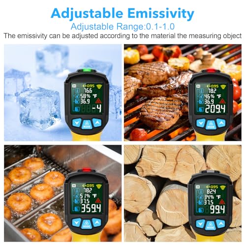 Infrared Thermometer Gun, TEMIRUP Non Contact Digital IR Laser Thermometer Temperature Gun with Probe for Cooking, Pizza Oven, Griddle, Humidity Measurement, Adjustable Emissivity -58°F to 1472°F - color: Yellow -58°F~1472°F (-50°C to~800°C)