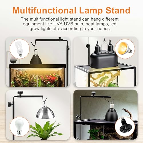 Simple Deluxe Reptile Lamp Stand, Adjustable 16"-32" Floor Light Holder Stand Metal Bracket for Reptile Glass Terrarium Heating Light, M: 32.3 x 11.2 inch, Black - style: Lamp Stand M