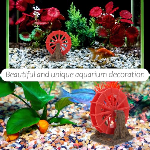 Miniature Water Fountain Aquarium Ornament with Rotating Water Wheel, Plastic Fish Tank Decor for Aquatic Environments, Unique Realistic Design Providing Oxygen Supply, for Homes