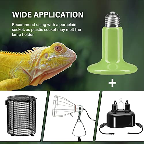 Simple Deluxe 150W Mini Ceramic Heat Emitter Reptile Heat Lamp Bulb No Light Emitting Brooder Coop Heater for Amphibian Pet & Incubating Chicken, 2 Pack, Green - color: Green, style: 150W