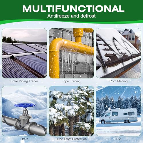 200FT Heat Tape for Water Pipes,-40°F Anti-Freeze De-Icing Heating Tape, Pipe Insulation Heating Cable for Insulation/Roof Snow Removal, Gutter Heating Cable, Heated Water Hose 120V 5W/ft