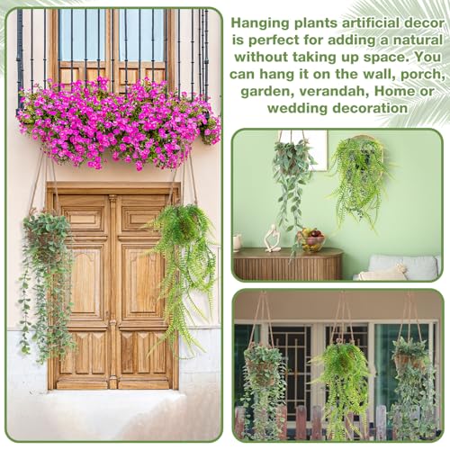 Giegxin Summer Mini Hanging Artificial Plant with Woven Basket Boho Fake Plants Ivy Faux Vines Eucalyptus Leaf for Indoor Home Wall Shelf Decor(6 Set,Green,Artificial Hanging Plants) - size: Standard Hanging