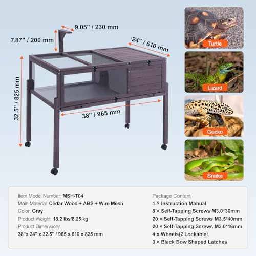 VEVOR Tortoise Habitat, Cedar Wooden Tortoise House Indoor & Outdoor, Rolling Tortoise Enclosure with Light Stand, Reptile Enclosure Small Animal Cage with Stand Legs, Wheels, for Gecko, Lizard, Snake - style: D With Casters Legs