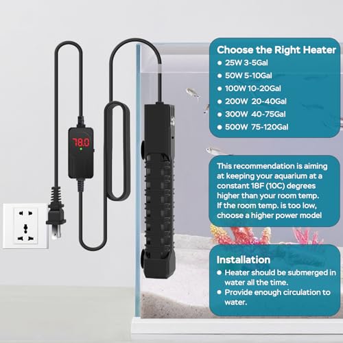 AquaMiracle Aquarium Heater, 200W Submersible Fish Tank Heater with LED Digital Display, Overheat Protection & Auto Power-Off When Out of Water, for Freshwater and Saltwater Fish Tanks (20-40 Gal)